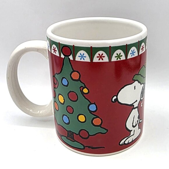 Peanuts Snoopy Christmas Tree Coffee Mug 60th Anniversary 2010 Tree Red Green - Picture 2 of 12